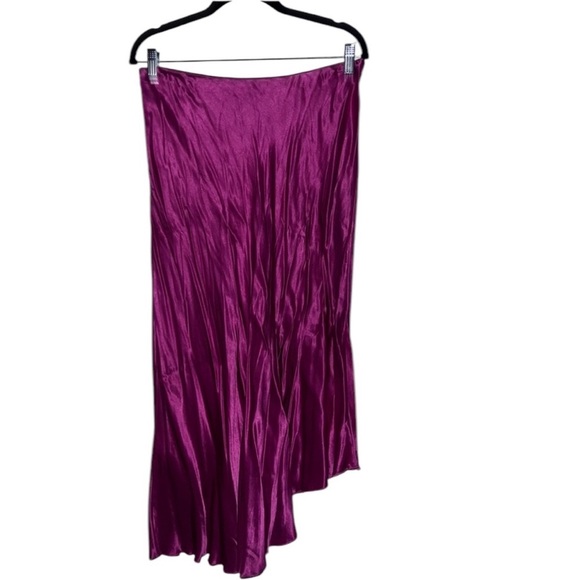 & Other Stories Fuchsia Satin Midi Skirt Size 10 • Asymmetric Hem - Picture 3 of 17